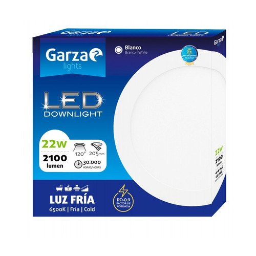 DOWNLIGHT BLANCO LUZ FRIA 22W 2100Lm GARZA