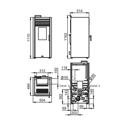 ADEL ESTUFA DE PELLETS 15 KW NEGRA (CANALIZABLE)