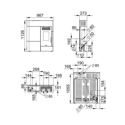 CLARA ESTUFA DE PELLETS PASILLERA 11 KW BLANCO/NEGRO (CANALIZABLE)