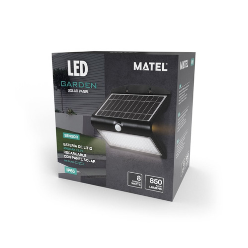 APLIQUE LED SOLAR KORPASS SENSOR 8W NEGRO FRÍA MATEL