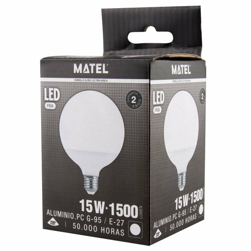 BOMBILLA LED GLOBO G95 E27 15W FRIA MATEL