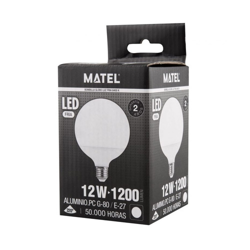 BOMBILLA LED GLOBO G80 E27 12W FRIA MATEL