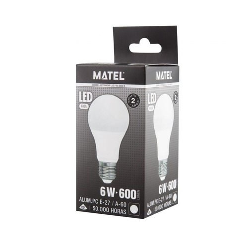 BOMBILLA LED ESTANDAR E27 6W FRIA MATEL