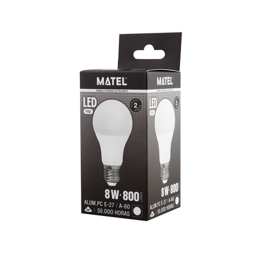 BOMBILLA LED ESTANDAR E27 8W FRIA MATEL