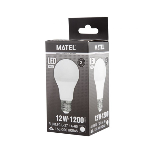 BOMBILLA LED ESTANDAR E27 12W FRIA MATEL