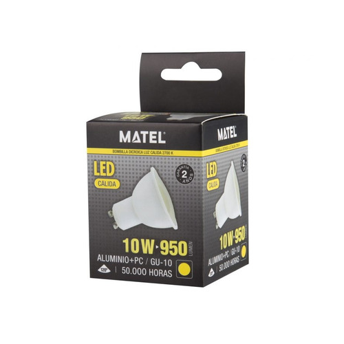 BOMBILLA LED GU10 10W ALUMINIO CALIDA MATEL
