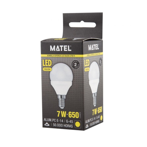 BOMBILLA LED ESFERICA E14 7W CALIDA MATEL