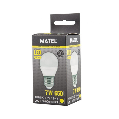 BOMBILLA LED ESFERICA E27 7W CALIDA MATEL
