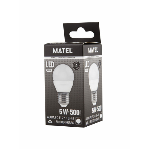 BOMBILLA LED ESFERICA E27 5W FRIA MATEL