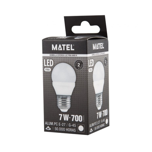 BOMBILLA LED ESFERICA E27 7W FRIA MATEL