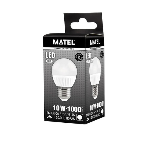 BOMBILLA LED ESFERICA E27 10W FRIA MATEL