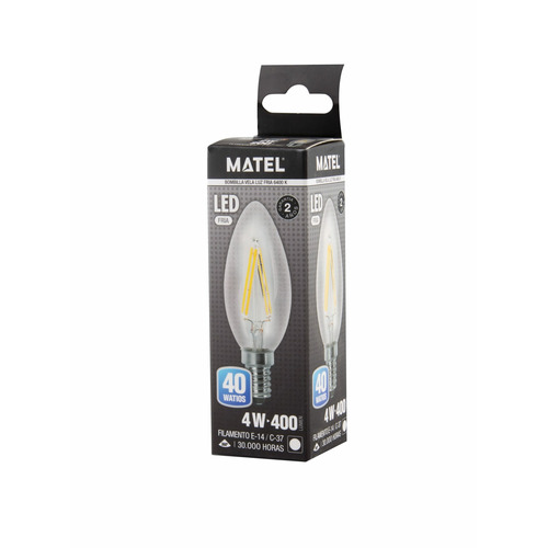 BOMBILLA LED VELA FILAMENTO E14 4W FRIA MATEL