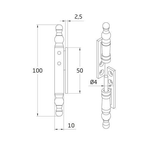 BISAGRA DESMONTABLE NEGRO 100X50 mm AMIG