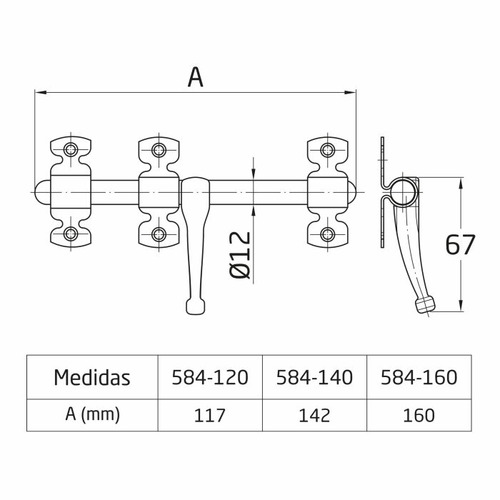 PASADOR SOBREPONER NEGRO 120 mm AMIG