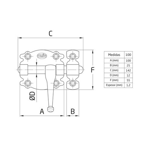 PASADOR SOBREPONER NEGRO 100mm AMIG