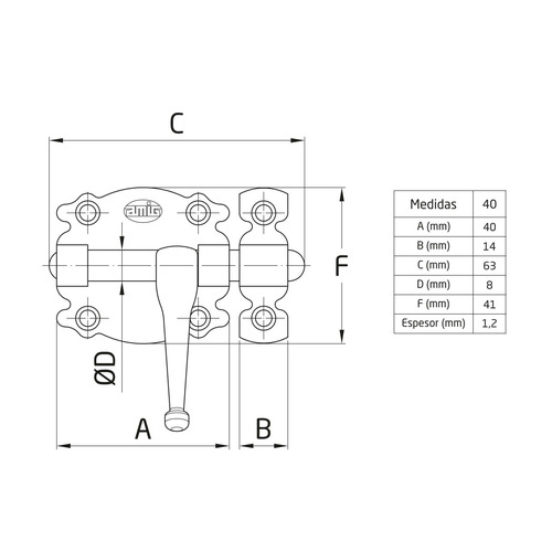 PASADOR SOBREPONER NEGRO 40 mm AMIG