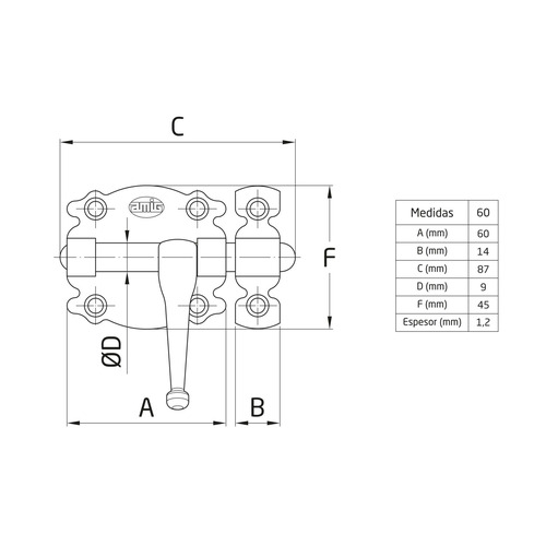 PASADOR SOBREPONER NEGRO 60 mm AMIG