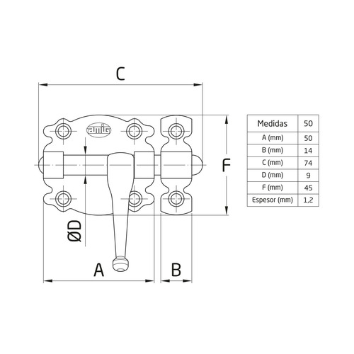 PASADOR SOBREPONER NEGRO 50 mm AMIG