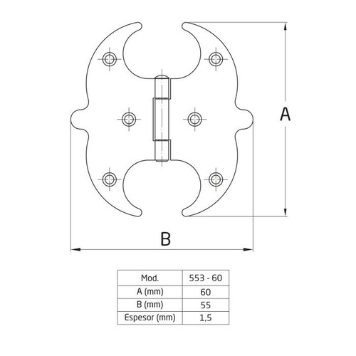 BISAGRA MARIPOSA ACERO NEGRO 60 mm AMIG