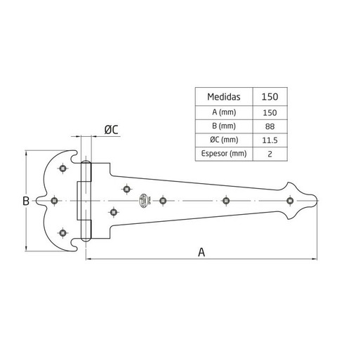 BISAGRA PUNTEADA ACERO NEGRO 250 mm AMIG