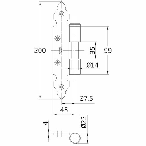BISAGRA ACERO NEGRO 200X900X4 mm Ø 14 mm AMIG