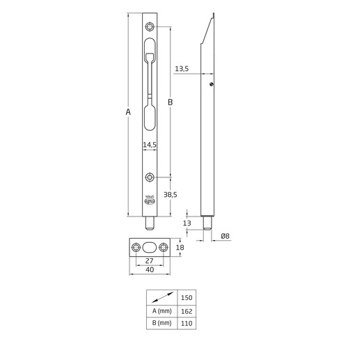 PASADOR EMBUTIR ACERO CUERO 150 mm AMIG