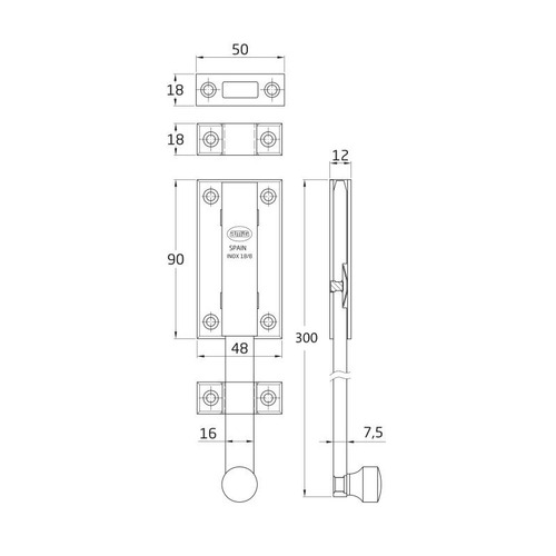 PASADOR VERTICAL ACERO MATE 300mm AMIG