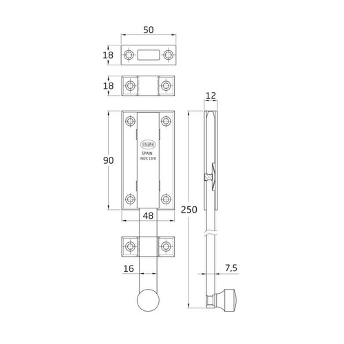 PASADOR VERTICAL ACERO MATE 250mm AMIG