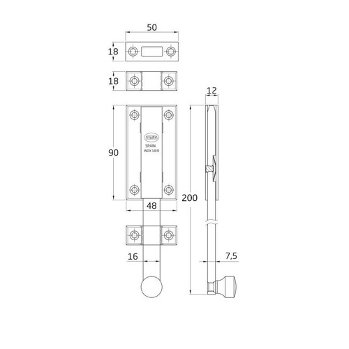 PASADOR VERTICAL ACERO MATE 200mm AMIG
