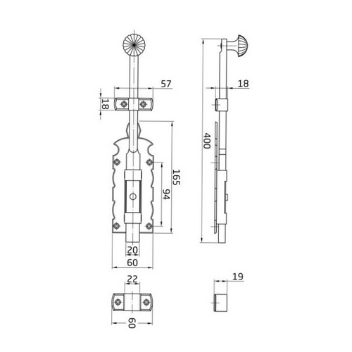 PASADOR SOBREPONER VERTICAL ACERO NEGRO 400 mm AMIG