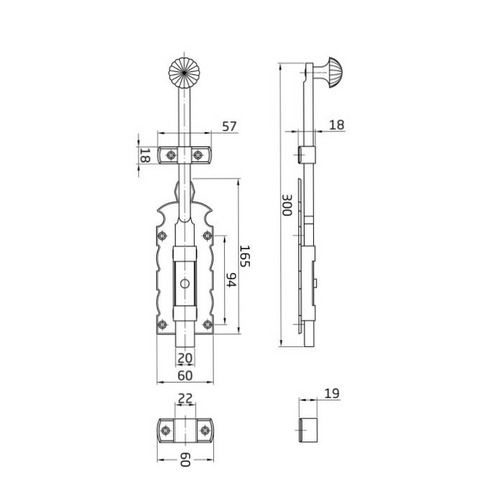 PASADOR SOBREPONER VERTICAL ACERO NEGRO 300 mm AMIG