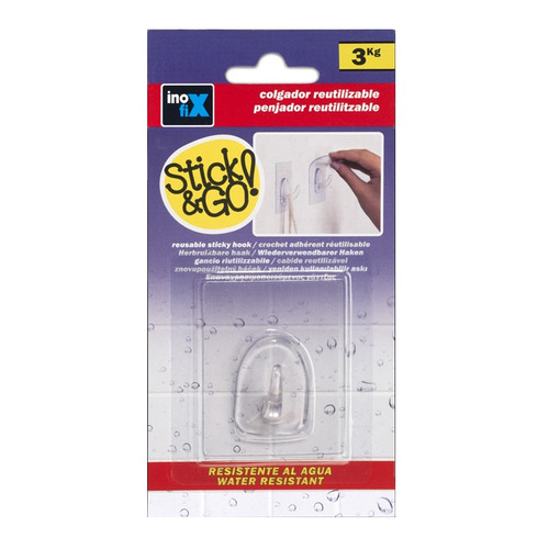 COLGADOR ADHESIVO REUTILIZABLE TRANSPARENTE 3KG INOFIX