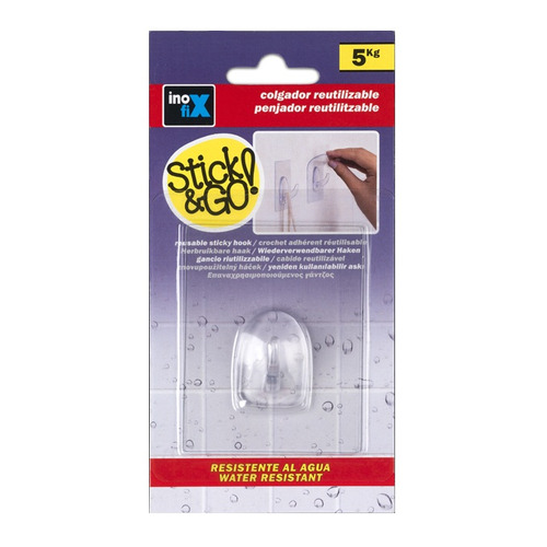 COLGADOR ADHESIVO REUTILIZABLE TRANSPARENTE 5KG INOFIX