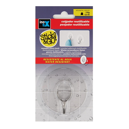 COLGADOR ADHESIVO REUTILIZABLE TRANSPARENTE REDONDO 3KG INOFIX
