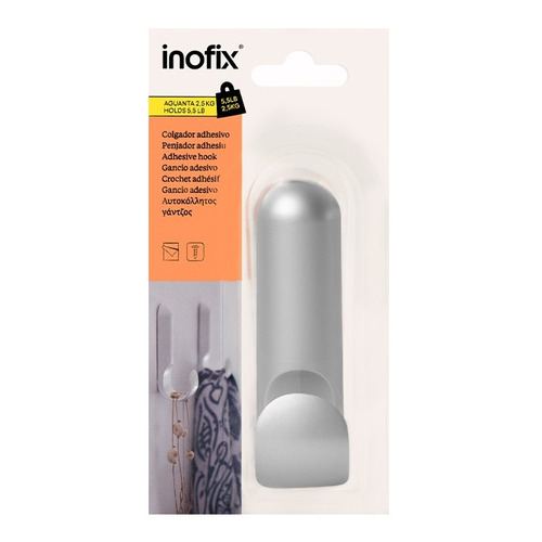 COLGADOR ADHESIVO “J” CROMO MATE INOFIX