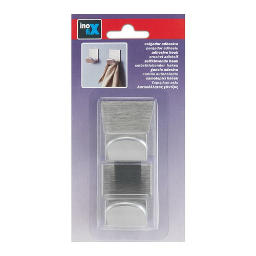 COLGADOR ADHESIVO CROMO MATE CUADRADO PACK 2 INOFIX