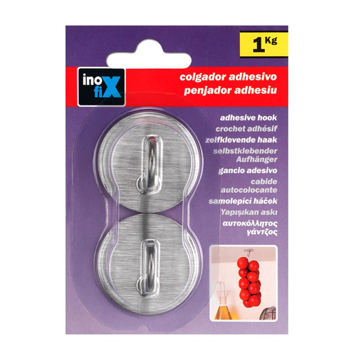 COLGADOR ADHESIVO ACERO INOX REDONDO PACK 2 INOFIX