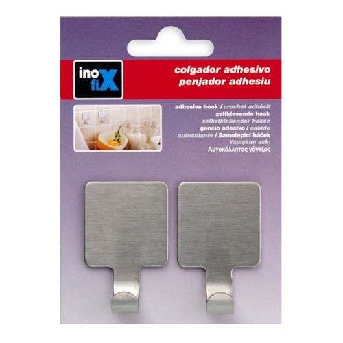 COLGADOR ADHESIVO ACERO INOX CUADRADO PACK 2 INOFIX