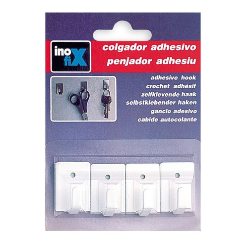 COLGADOR ADHESIVO BLANCO CUADRADO PACK 4 INOFIX