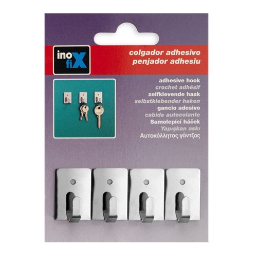 COLGADOR ADHESIVO ACERO INOX CUADRADO PACK 4 INOFIX