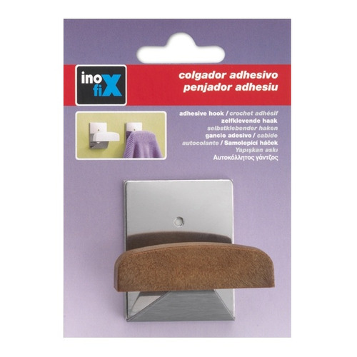 COLGADOR ADHESIVO CROMO MADERA CUADRADO PACK 4 INOFIX