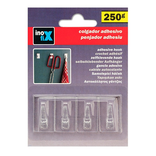 COLGADOR ADHESIVO TRANSPARENTE PACK 4 INOFIX