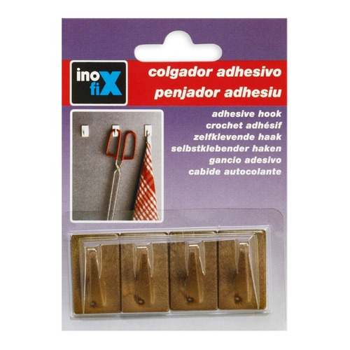 COLGADOR ADHESIVO MADERA PACK 4 INOFIX