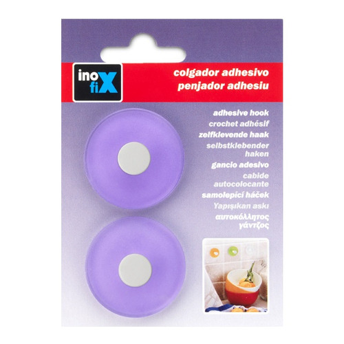 COLGADOR ADHESIVO VIOLETA REDONDO PACK 2 INOFIX