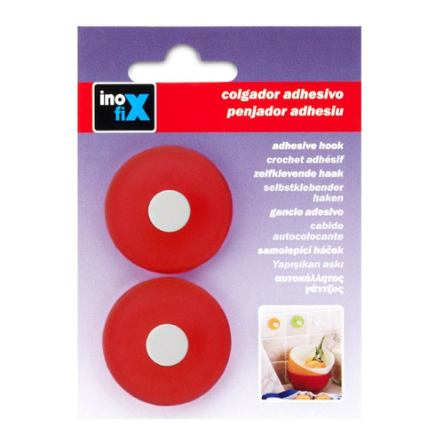 COLGADOR ADHESIVO ROJO REDONDO PACK 2 INOFIX