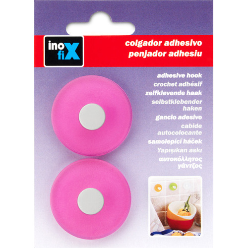 COLGADOR ADHESIVO ROSA REDONDO PACK 2 INOFIX