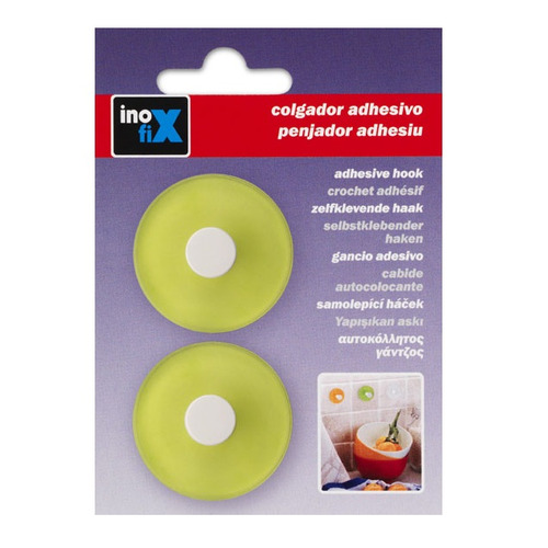 COLGADOR ADHESIVO VERDE REDONDO PACK 2 INOFIX