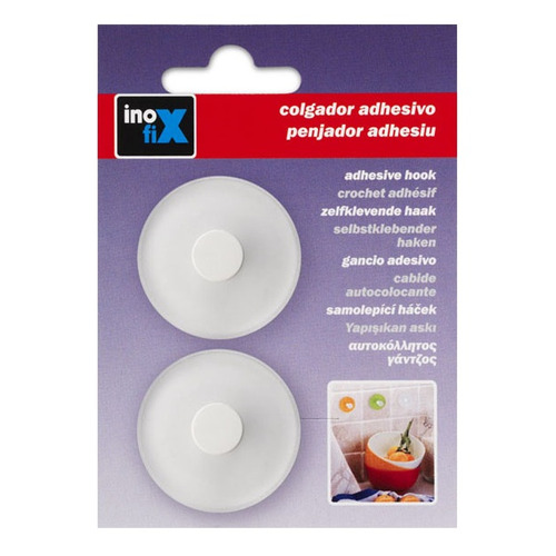 COLGADOR ADHESIVO BLANCO REDONDO PACK 2 INOFIX