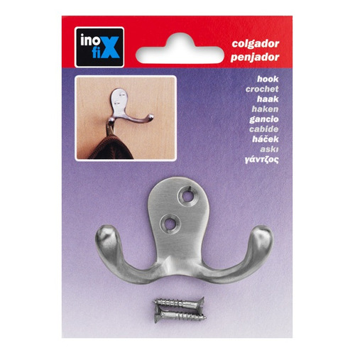 COLGADOR ATORNILLAR LATON NIQUEL SATINADO 2 GANCHOS INOFIX