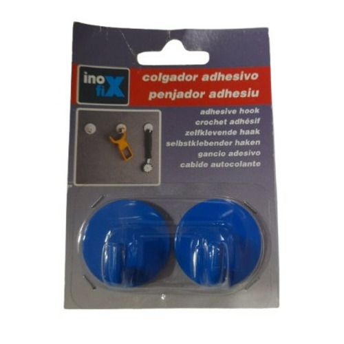 COLGADOR ADHESIVO AZUL REDONDO PACK 2 INOFIX